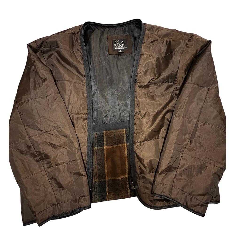 (A10) Jos. A. Bank Brown Quilted Lightweight Liner Jacket Plaid Wool Blend Large